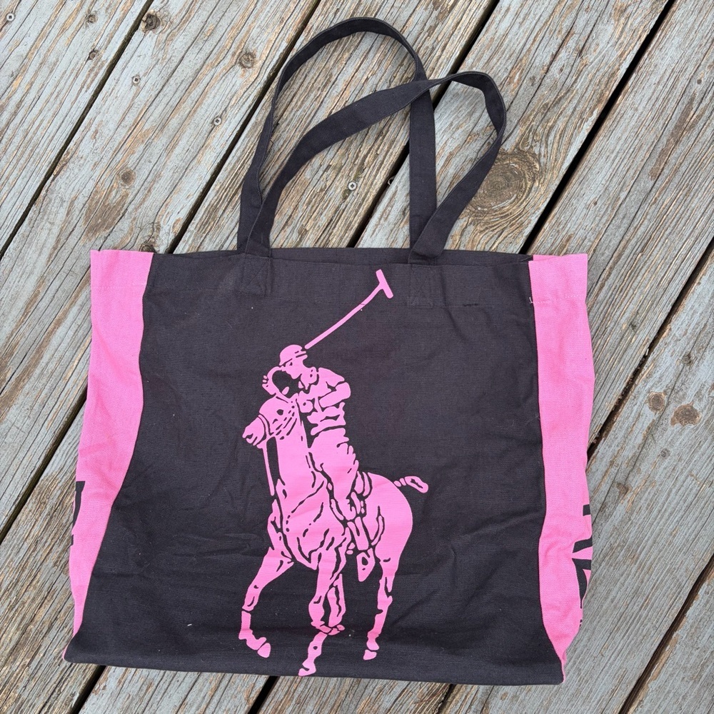 Polo by Ralph Lauren Big Pony Black Tote Pink Accents EST 2000 - Picture 2 of 9